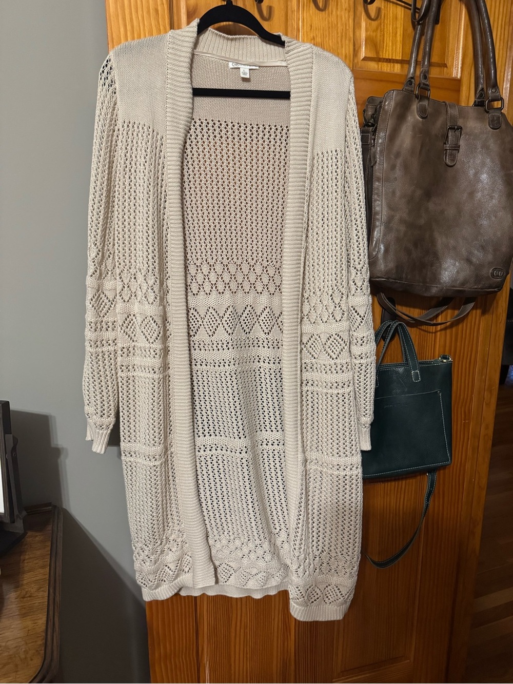 Cato Open-Knit Long Cardigan - Cream